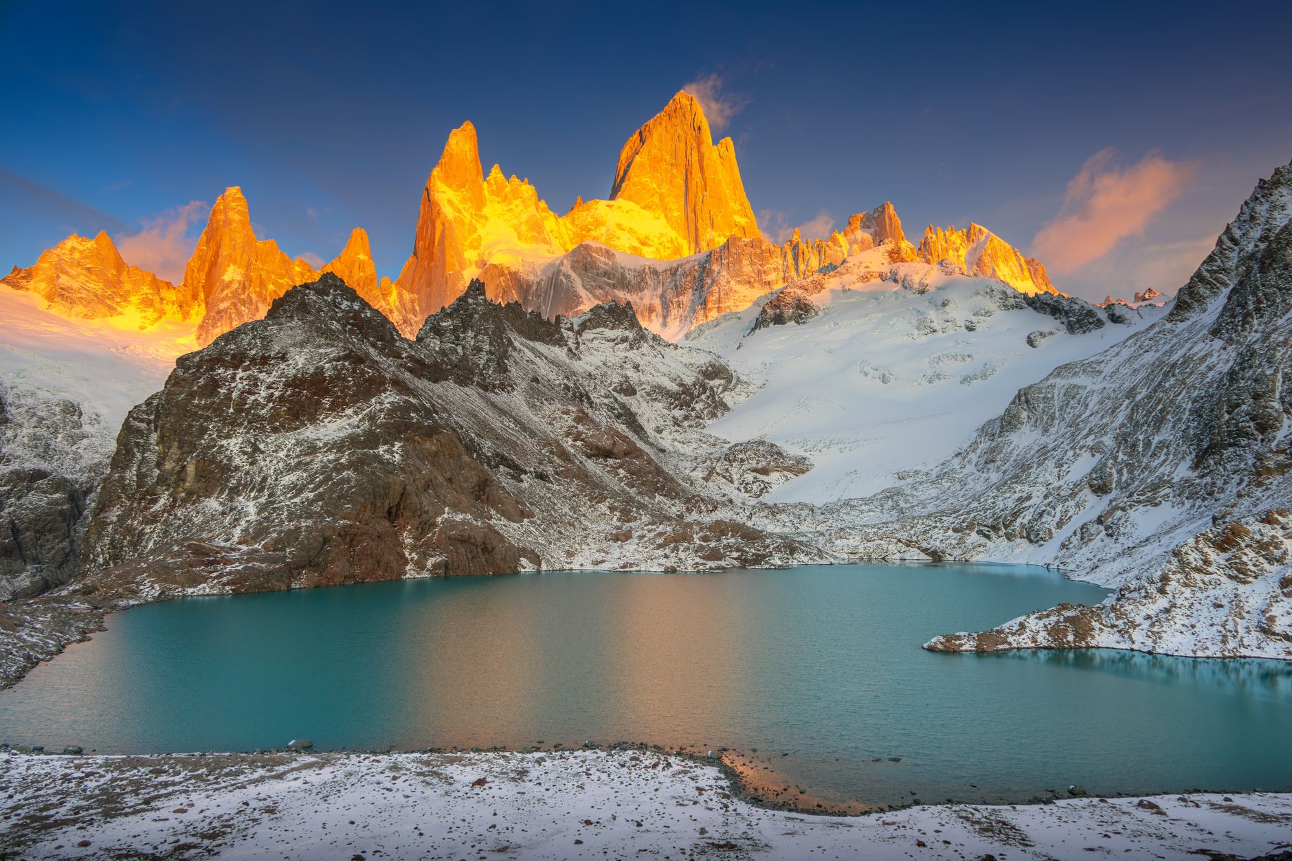 Patagonian granite horns and glacial lake